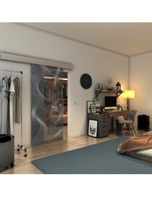 Glasschiebetür ECO-LINE - Fineprint Model 066 Weiss auf Grauglas