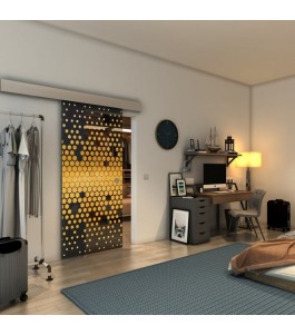 Glasschiebetür ECO-LINE - Fineprint Model 072 Gold auf Grauglas