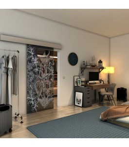 Glasschiebetür ECO-LINE - Fineprint Model 080 Weiss auf Grauglas