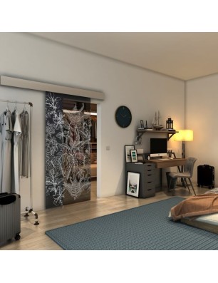 Glasschiebetür ECO-LINE - Fineprint Model 080 Weiss auf Grauglas