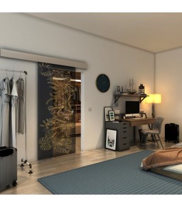 Glasschiebetür ECO-LINE - Fineprint Model 082 Gold auf Grauglas