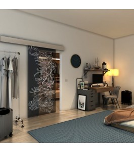 Glasschiebetür ECO-LINE - Fineprint Model 082 Weiss auf Grauglas