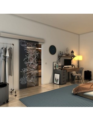 Glasschiebetür ECO-LINE - Fineprint Model 082 Weiss auf Grauglas