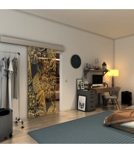 Glasschiebetür ECO-LINE - Fineprint Model 083 Gold auf Grauglas