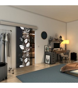 Glasschiebetür ECO-LINE - Fineprint Model 086 Weiss auf Grauglas