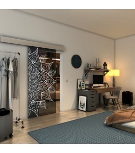 Glasschiebetür ECO-LINE - Fineprint Model 088 Weiss auf Grauglas