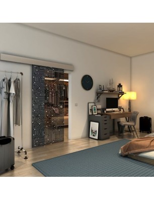 Glasschiebetür ECO-LINE - Fineprint Model 090 Weiss auf Grauglas