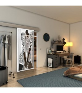 Glasschiebetür ECO-LINE - Fineprint Model 097 Weiss auf Grauglas