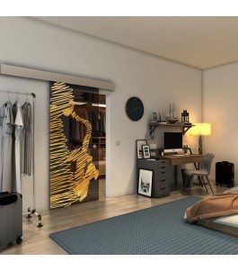 Glasschiebetür ECO-LINE - Fineprint Model 106 Gold auf Grauglas