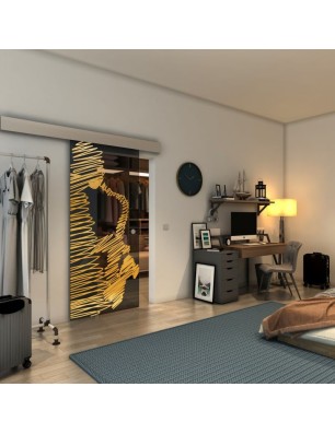 Glasschiebetür ECO-LINE - Fineprint Model 106 Gold auf Grauglas