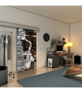 Glasschiebetür ECO-LINE - Fineprint Model 106 Weiss auf Grauglas