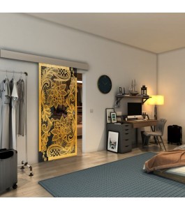 Glasschiebetür ECO-LINE - Fineprint Model 108 Gold auf Grauglas