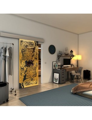 Glasschiebetür ECO-LINE - Fineprint Model 108 Gold auf Grauglas