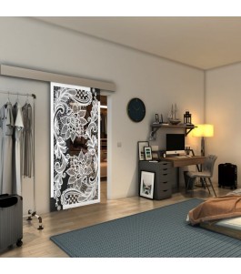 Glasschiebetür ECO-LINE - Fineprint Model 108 Weiss auf Grauglas