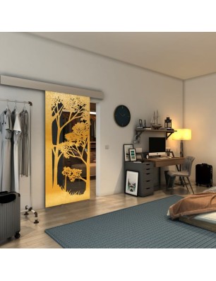 Glasschiebetür ECO-LINE - Fineprint Model 110 Gold auf Grauglas
