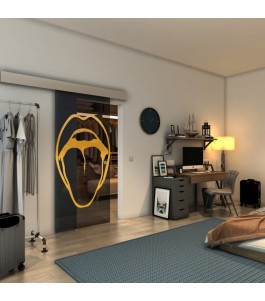 Glasschiebetür ECO-LINE - Fineprint Model 111 Gold auf Grauglas