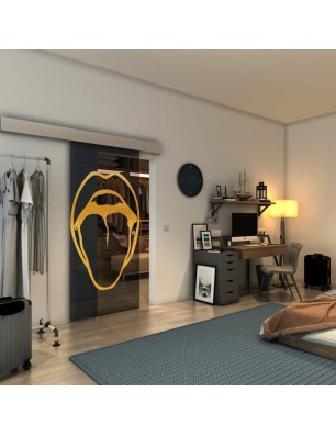 Glasschiebetür ECO-LINE - Fineprint Model 111 Gold auf Grauglas