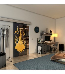 Glasschiebetür ECO-LINE - Fineprint Model 114 Gold auf Grauglas