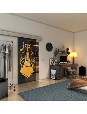 Glasschiebetür ECO-LINE - Fineprint Model 114 Gold auf Grauglas