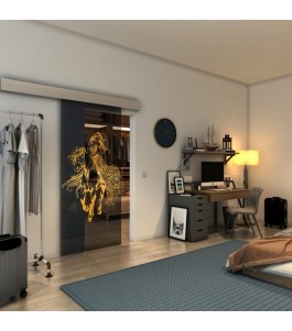 Glasschiebetür ECO-LINE - Fineprint Model 118 Gold auf Grauglas