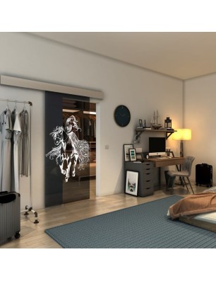 Glasschiebetür ECO-LINE - Fineprint Model 118 Weiss auf Grauglas