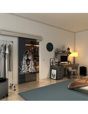 Glasschiebetür ECO-LINE - Fineprint Model 119 Weiss auf Grauglas