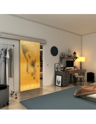 Glasschiebetür ECO-LINE - Fineprint Model 120 Gold auf Grauglas