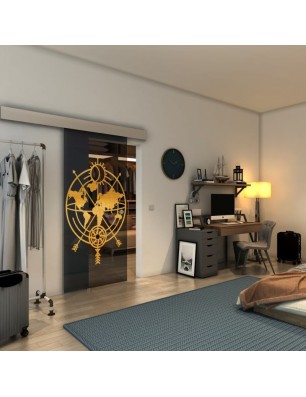Glasschiebetür ECO-LINE - Fineprint Model 127 Gold auf Grauglas