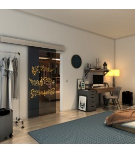 Glasschiebetür ECO-LINE - Fineprint Model 128 Gold auf Grauglas