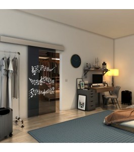 Glasschiebetür ECO-LINE - Fineprint Model 128 Weiss auf Grauglas