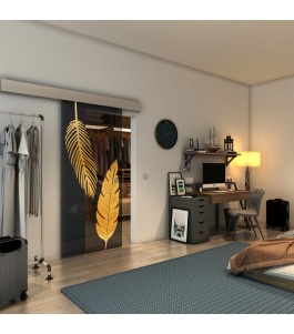 Glasschiebetür ECO-LINE - Fineprint Model 129 Gold auf Grauglas