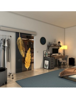 Glasschiebetür ECO-LINE - Fineprint Model 129 Gold auf Grauglas