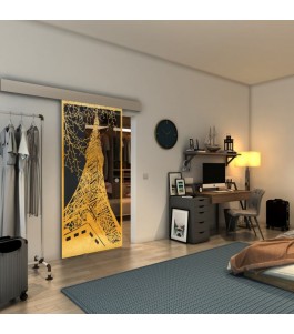 Glasschiebetür ECO-LINE - Fineprint Model 132 Gold auf Grauglas