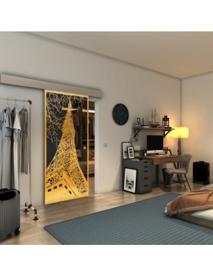 Glasschiebetür ECO-LINE - Fineprint Model 132 Gold auf Grauglas