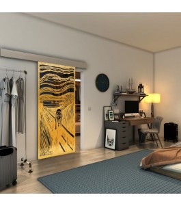Glasschiebetür ECO-LINE - Fineprint Model 133 Gold auf Grauglas