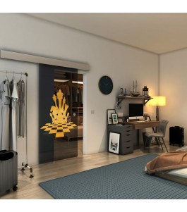 Glasschiebetür ECO-LINE - Fineprint Model 136 Gold auf Grauglas