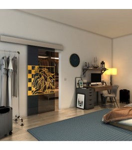 Glasschiebetür ECO-LINE - Fineprint Model 137 Gold auf Grauglas