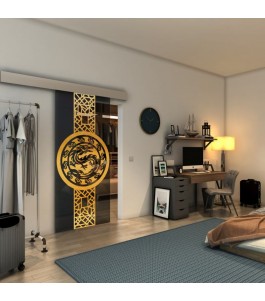 Glasschiebetür ECO-LINE - Fineprint Model 151 Gold auf Grauglas
