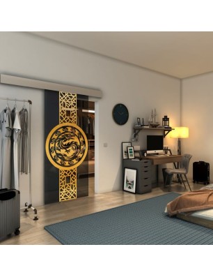 Glasschiebetür ECO-LINE - Fineprint Model 151 Gold auf Grauglas