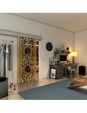 Glasschiebetür ECO-LINE - Fineprint Model 154 Gold auf Grauglas
