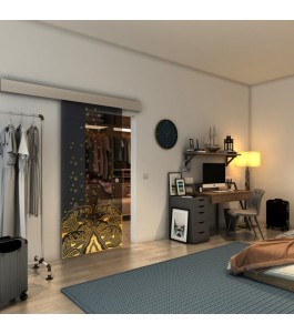 Glasschiebetür ECO-LINE - Fineprint Model 155 Gold auf Grauglas