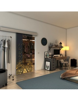 Glasschiebetür ECO-LINE - Fineprint Model 155 Gold auf Grauglas