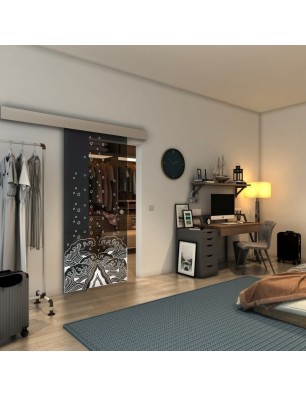 Glasschiebetür ECO-LINE - Fineprint Model 155 Weiss auf Grauglas