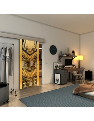Glasschiebetür ECO-LINE - Fineprint Model 156 Gold auf Grauglas