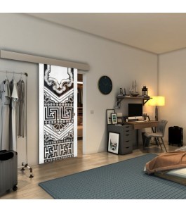 Glasschiebetür ECO-LINE - Fineprint Model 156 Weiss auf Grauglas