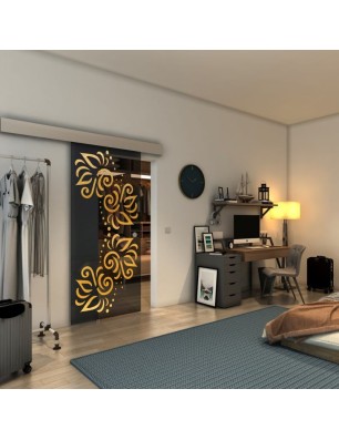 Glasschiebetür ECO-LINE - Fineprint Model 163 Gold auf Grauglas