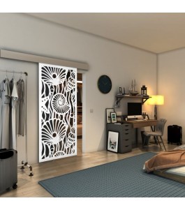 Glasschiebetür ECO-LINE - Fineprint Model 165 Weiss auf Grauglas