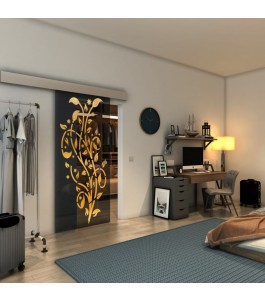 Glasschiebetür ECO-LINE - Fineprint Model 166 Gold auf Grauglas