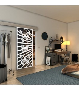 Glasschiebetür ECO-LINE - Fineprint Model 176 Weiss auf Grauglas