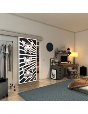 Glasschiebetür ECO-LINE - Fineprint Model 176 Weiss auf Grauglas